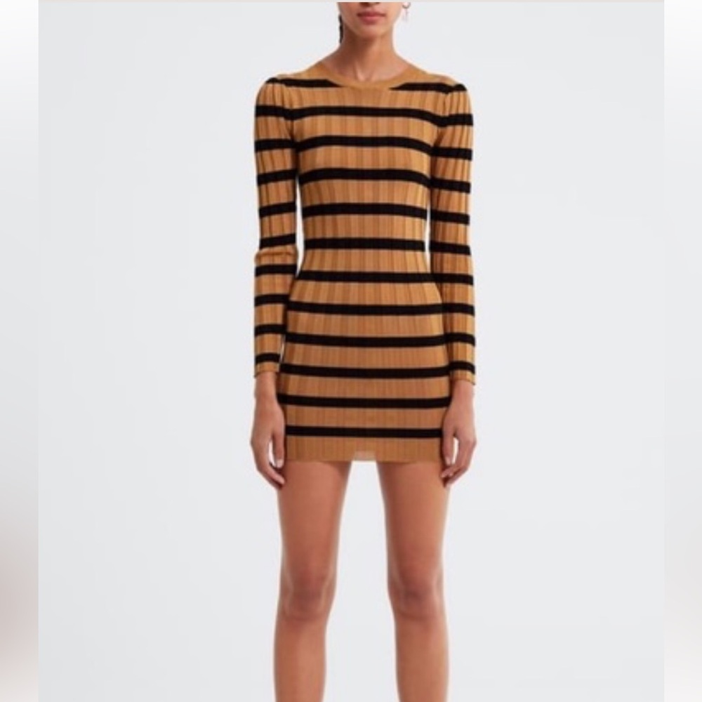ZARA Striped Black and Tan Women's Dress